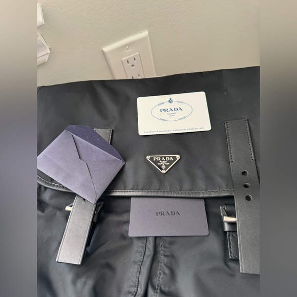 Prada Black Nylon Messenger Bag Smooth Leather Trim Silver accents - Picture 11 of 13